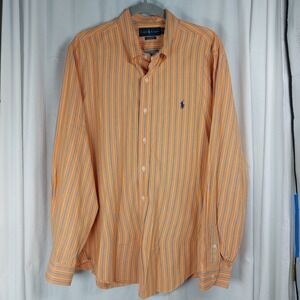 Ralph Lauren Shirt Mens XXL Orange Blue Stripe Dress Custom‎ Fit Button Down